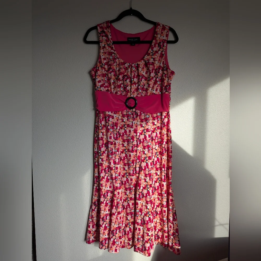 Perceptions New York Coral Geometric Print Dress Size M